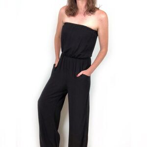 Bobeau Strapless Black Pocket Jumpsuit